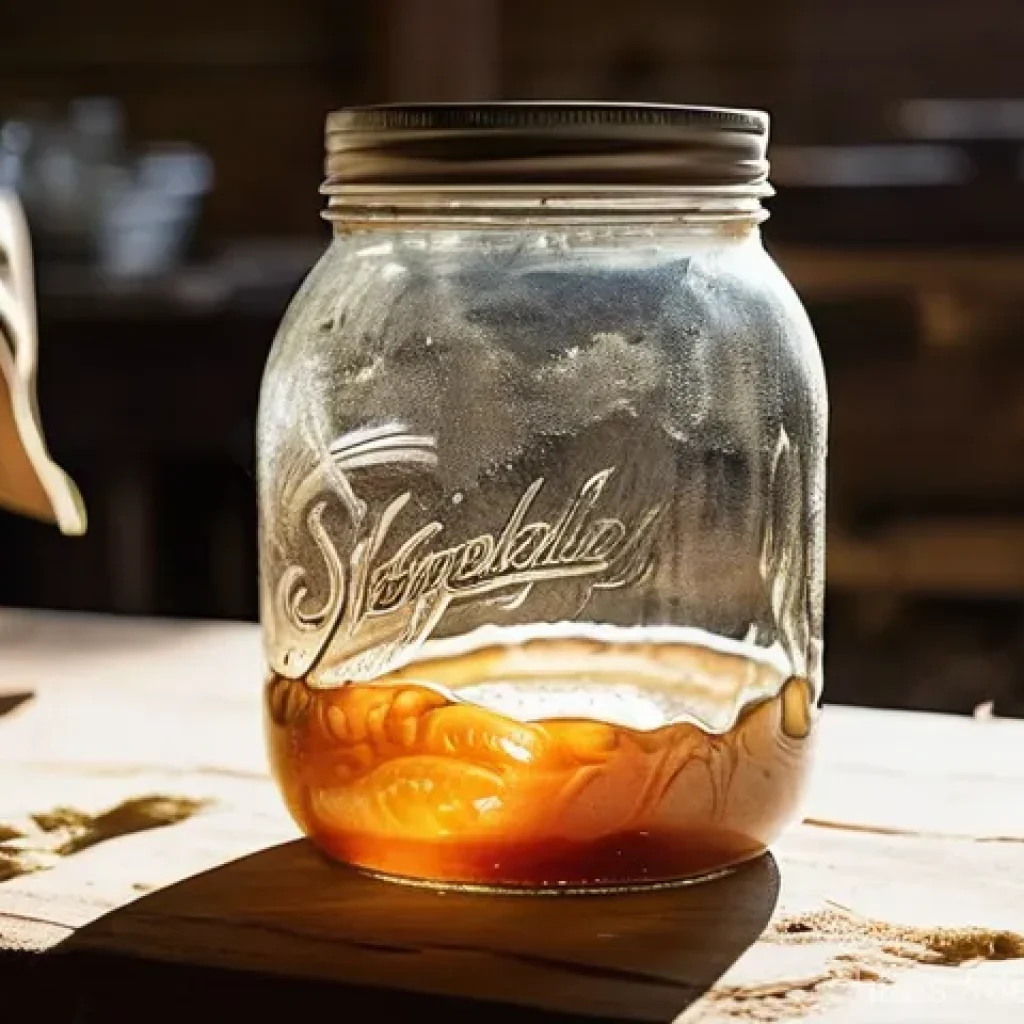 콤부차 가죽의 패션 트렌드 예측 - **Prompt:** A close-up, dynamic shot of a large, clear glass fermentation jar in a warmly lit, rusti...