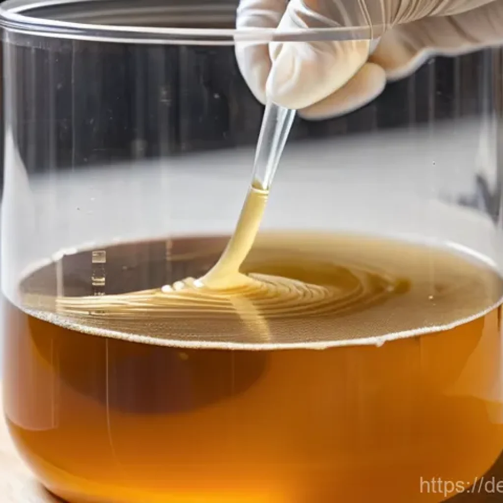 콤부차 가죽 활용 사례 연구 - **Prompt: The Birth of Biomaterial - SCOBY in Fermentation**
    A detailed, close-up shot capturing...