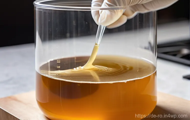 콤부차 가죽 활용 사례 연구 - **Prompt: The Birth of Biomaterial - SCOBY in Fermentation**
A detailed, close-up shot capturing...
