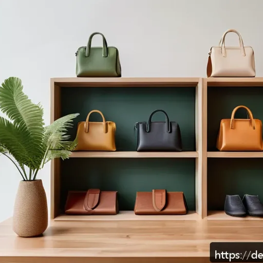 콤부차 가죽의 다양한 응용 분야 - A modern fashion studio showcasing a collection of innovative kombucha leather accessories, includin...