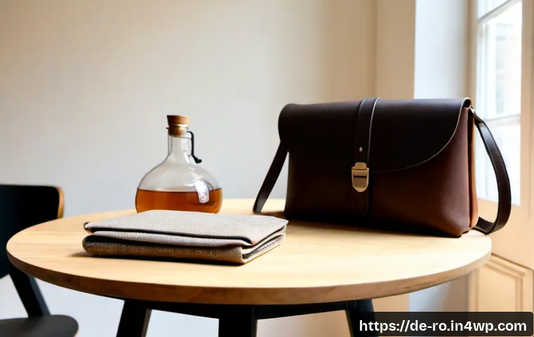 Home 15 콤부차 가죽의 친환경 소비 트렌드 - Photorealistic sustainable fashion still life in a bright Berlin design studio, a richly textured da...