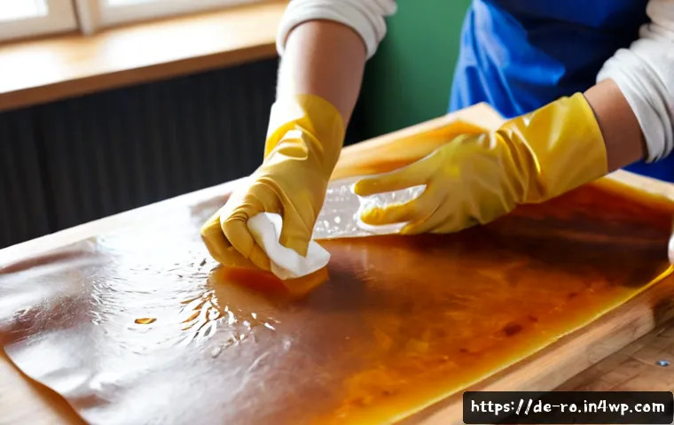 콤부차 가죽의 색상 유지 방법 - Photorealistic close-up of a craftsperson in a bright German home workshop gently applying a clear n...